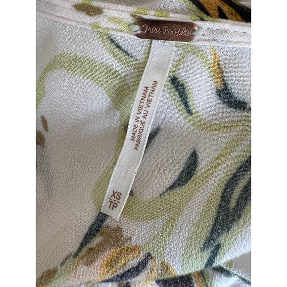 Free People XS Bella Porcelain Tunic Top White & Yellow Floral Boho Baby Doll - Picture 3 of 10